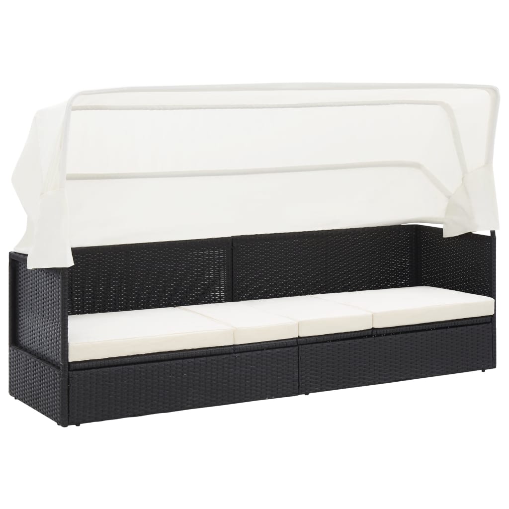 vidaXL Tuinbed met luifel 205x62 cm poly rattan grijs