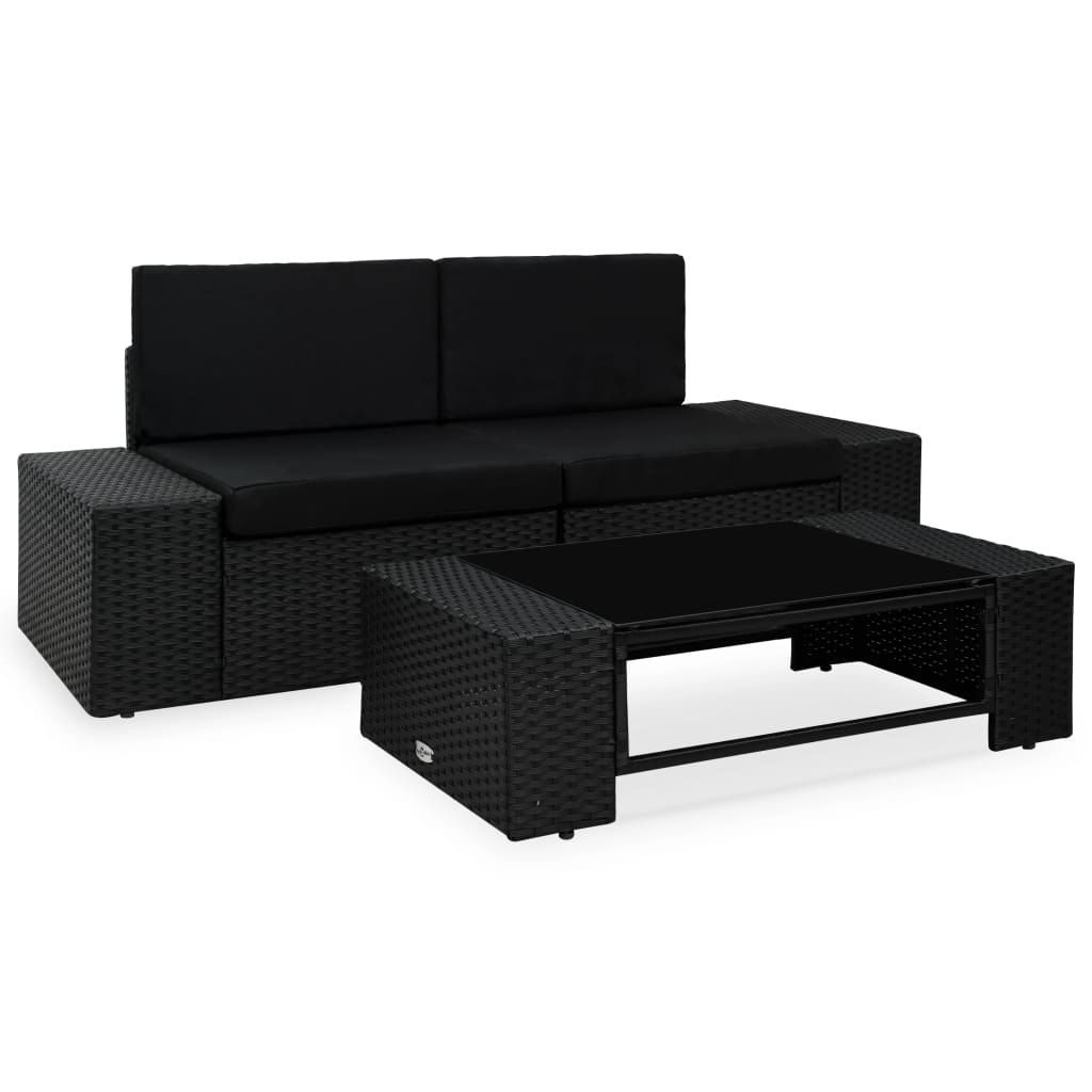 vidaXL Center Sofa Sectional Poly Rattan Black