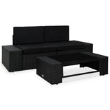 vidaXL Center Sofa Sectional Poly Rattan Black