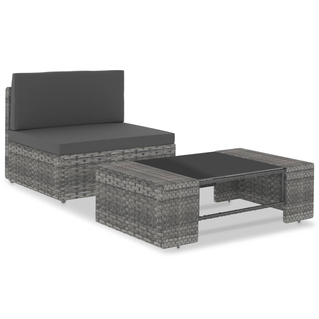 vidaXL Center Sofa Sectional Poly Rattan Black