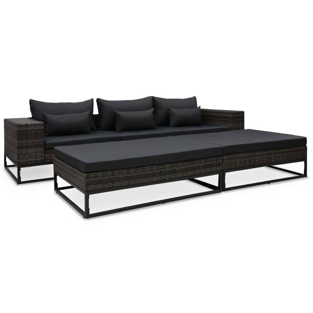 vidaXL 2-delige Loungeset met kussens poly rattan grijs