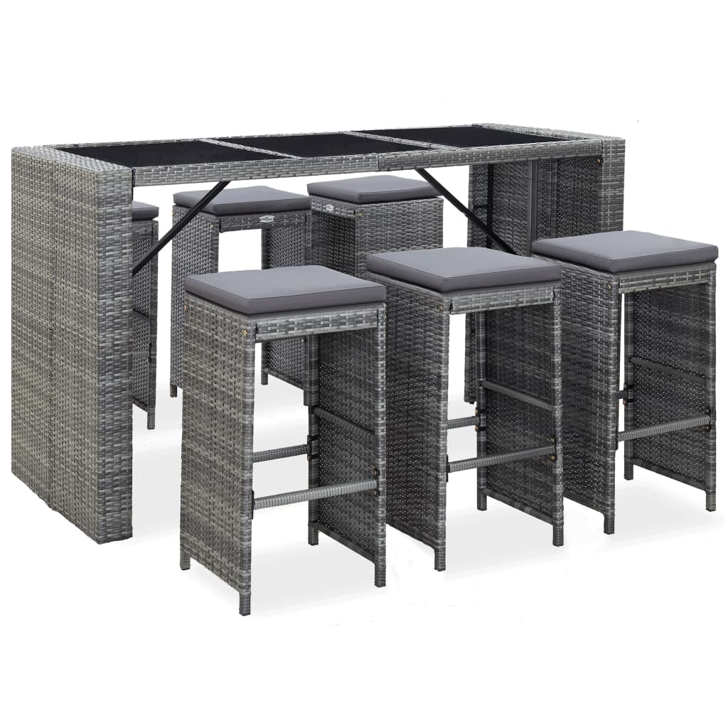 vidaXL 7-delige Tuinbarset met kussens poly rattan bruin