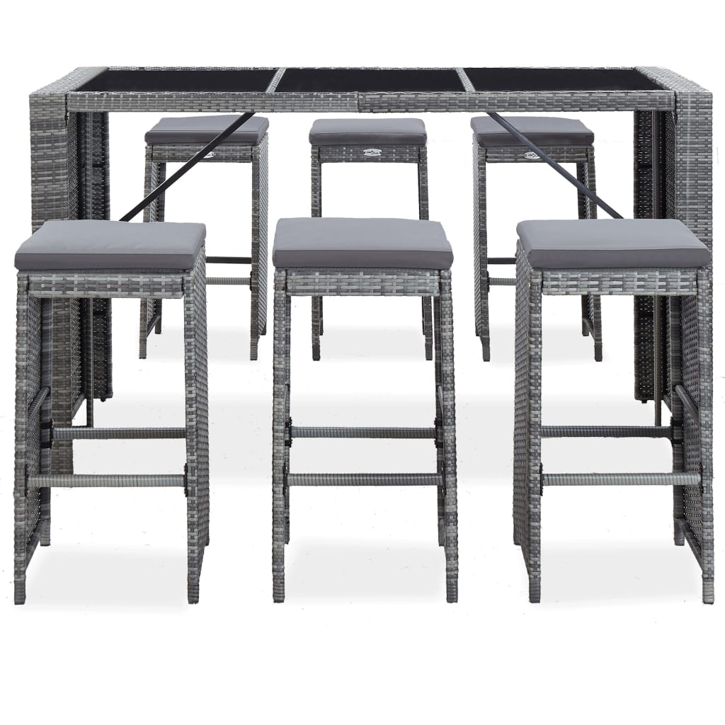 vidaXL 7-delige Tuinbarset met kussens poly rattan bruin