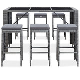 vidaXL 7-delige Tuinbarset met kussens poly rattan bruin