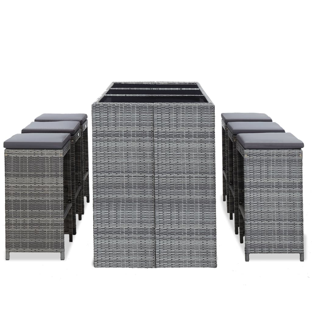 vidaXL 7-delige Tuinbarset met kussens poly rattan bruin