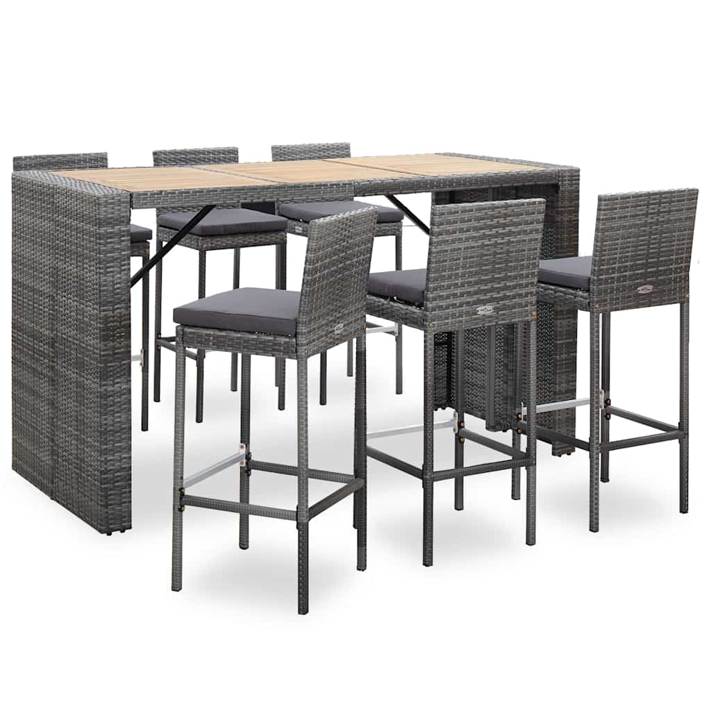 vidaXL 7-delige Tuinbarset met kussens poly rattan zwart