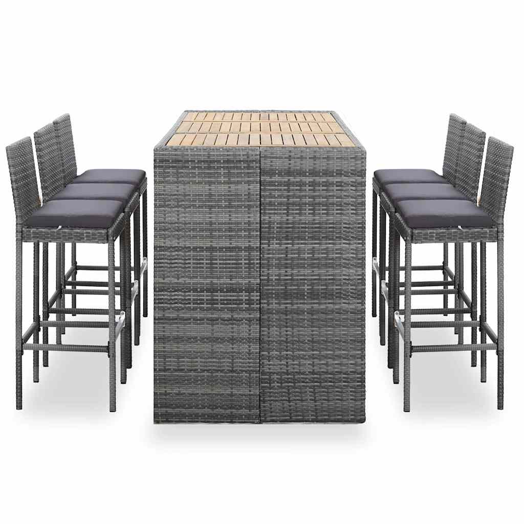 vidaXL 7-delige Tuinbarset met kussens poly rattan zwart