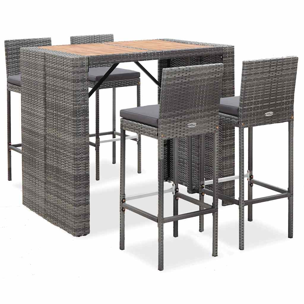 vidaXL 5-piece Garden Bar Set Polyrattan and Acacia Wood Black