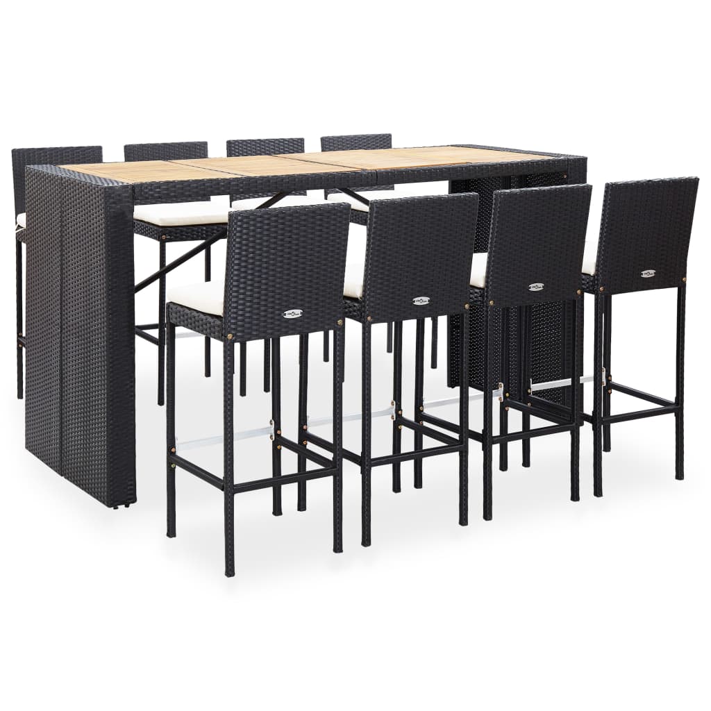 vidaXL 5-piece Garden Bar Set Polyrattan and Acacia Wood Black