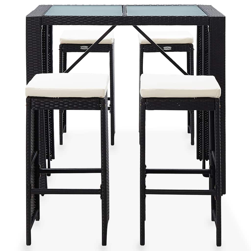 vidaXL 5-delige Tuinbarset poly rattan en glas zwart