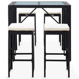 vidaXL 5-delige Tuinbarset poly rattan en glas zwart