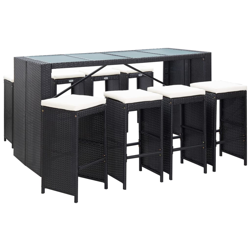 vidaXL 5-delige Tuinbarset poly rattan en glas zwart