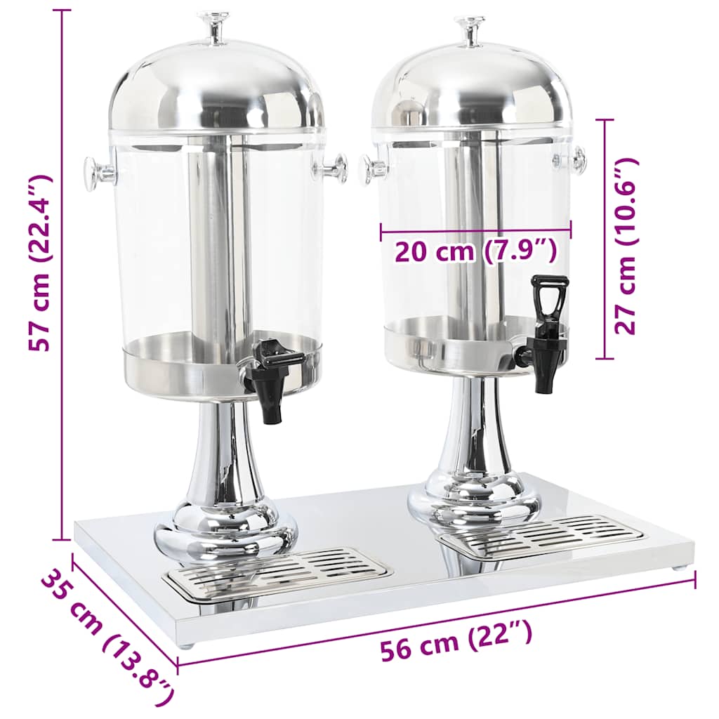 vidaXL Dubbele sapdispenser roestvrij staal 2x8 L