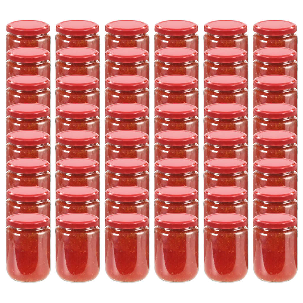 vidaXL Jampotten met wit met rode deksels 48 st 230 ml glas
