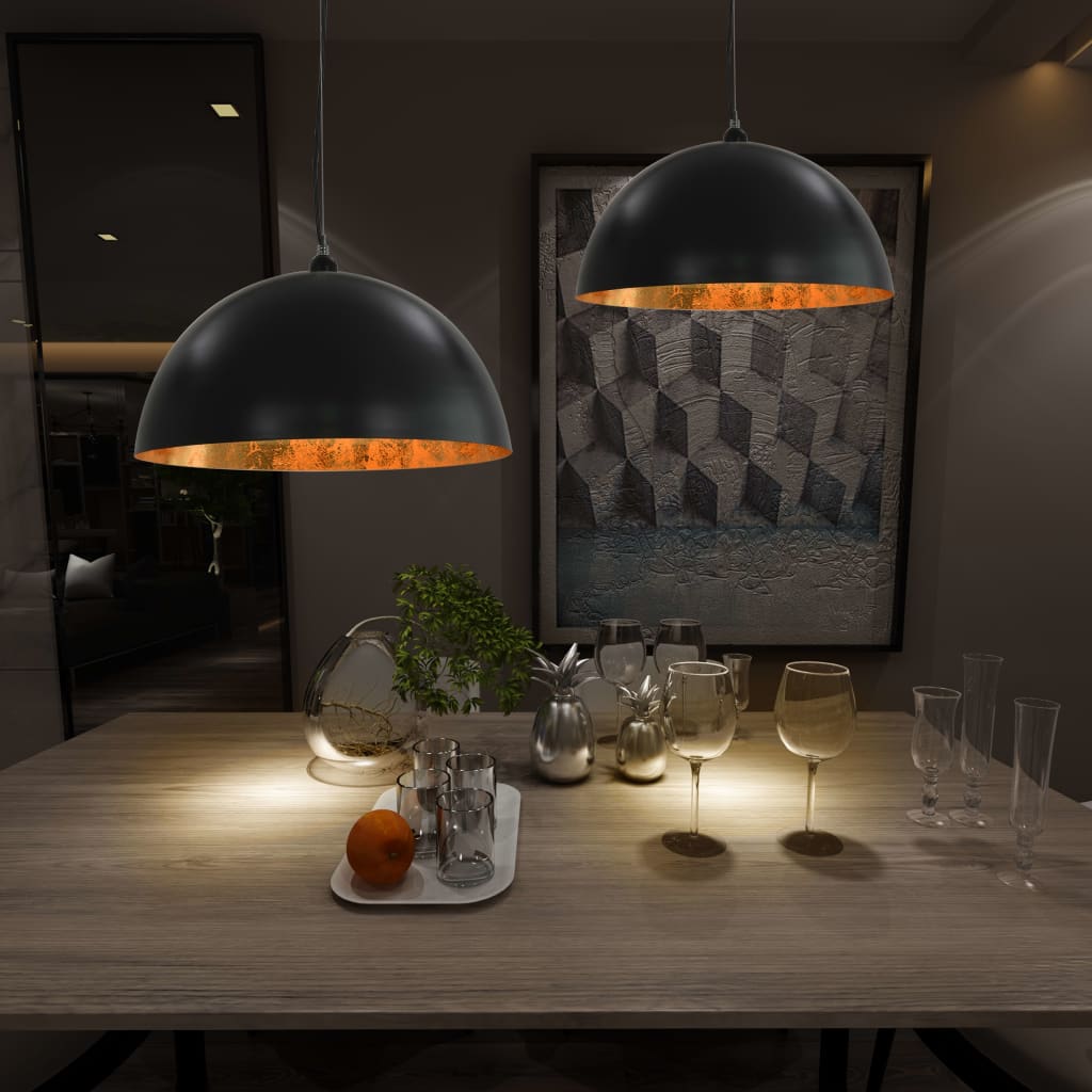 vidaXL Plafondlampen 2 st halfrond E27 40 cm zwart en goudkleurig