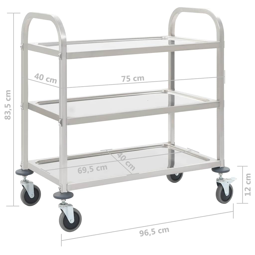 vidaXL Keukentrolley 2-laags 96,5x55x90 cm roestvrij staal