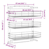 vidaXL Draadmand uittrekbaar 3-laags 47x15,5x55,5 cm zilverkleurig