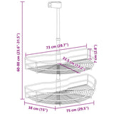 vidaXL Wire Basket Kitchen 2-tier 180 degrees 75x38x80 cm silver-colored