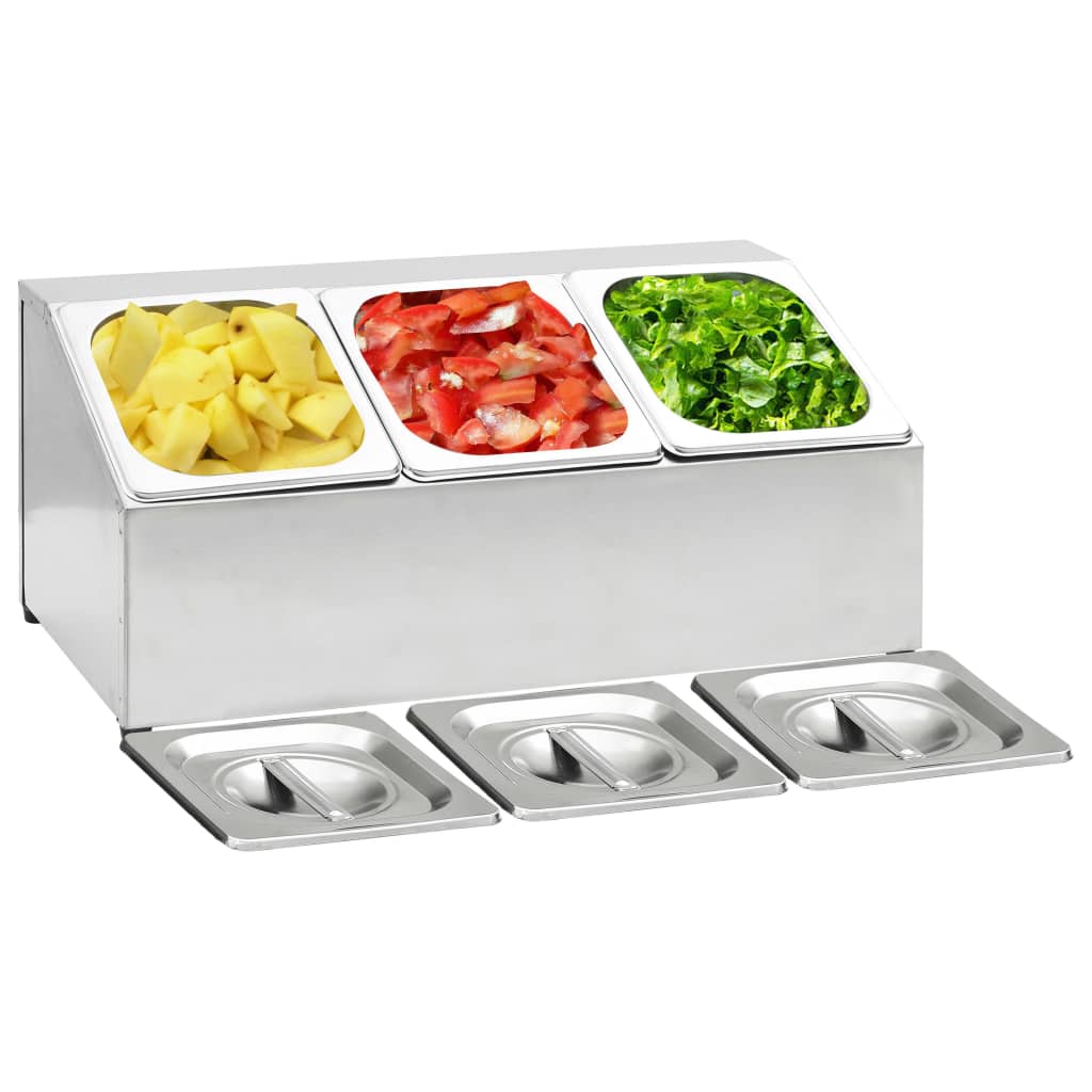 vidaXL Gastronorm Pan Holder with 3 GN 1/6 Pans Stainless Steel
