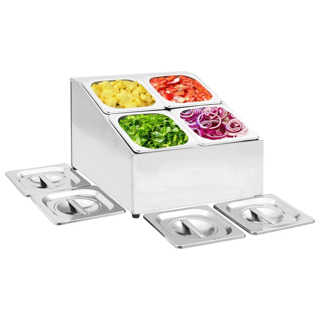 vidaXL Gastronorm Pan Holder with 3 GN 1/6 Pans Stainless Steel