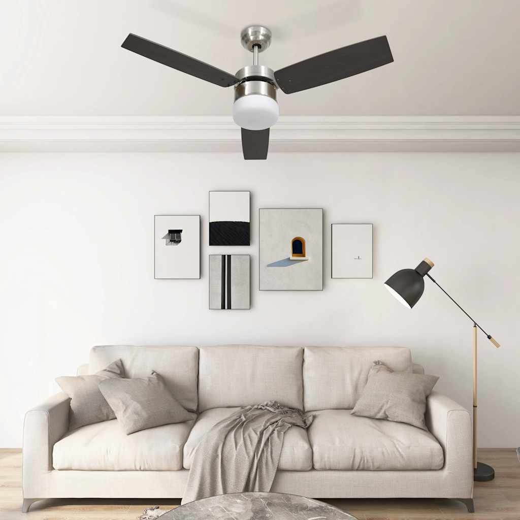 vidaXL Ceiling fan with lamp remote control 108 cm dark brown