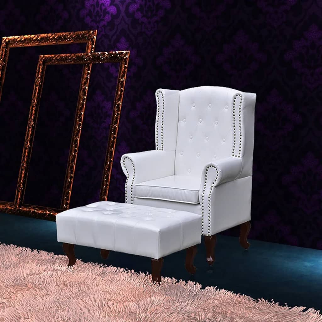 vidaXL Fauteuil en voetenbank Chesterfield-stijl kunstsuède bruin