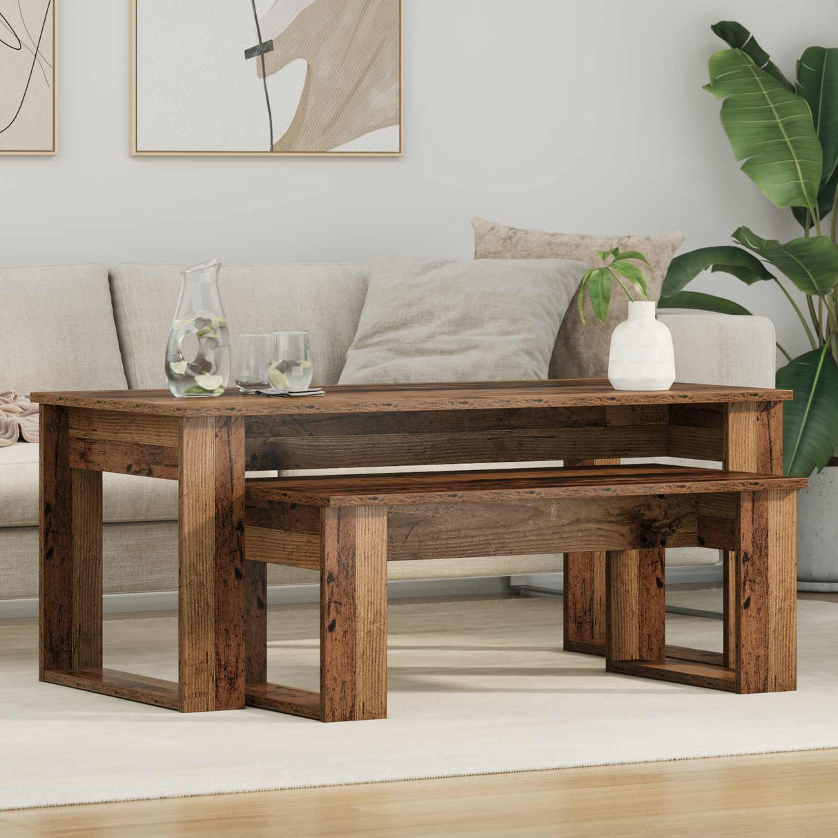 vidaXL Koffietafel Set 2 pcs Wit Bewerkt hout