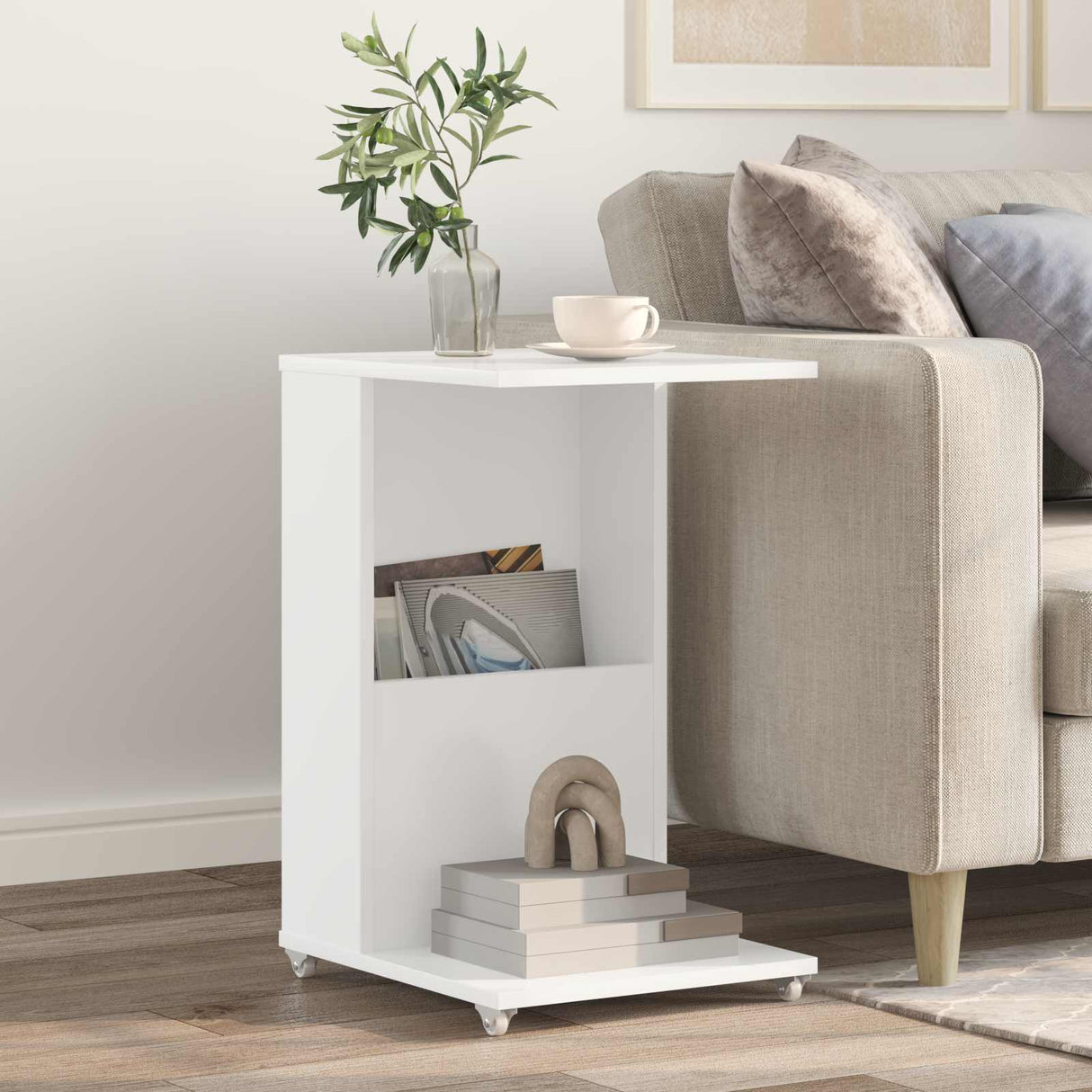 vidaXL Side table with wheel White 40 x 35 x 60 cm Engineered wood