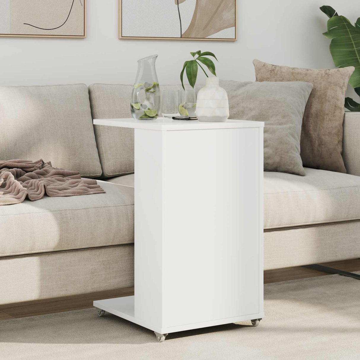 vidaXL Side table with wheel White 40 x 35 x 60 cm Engineered wood
