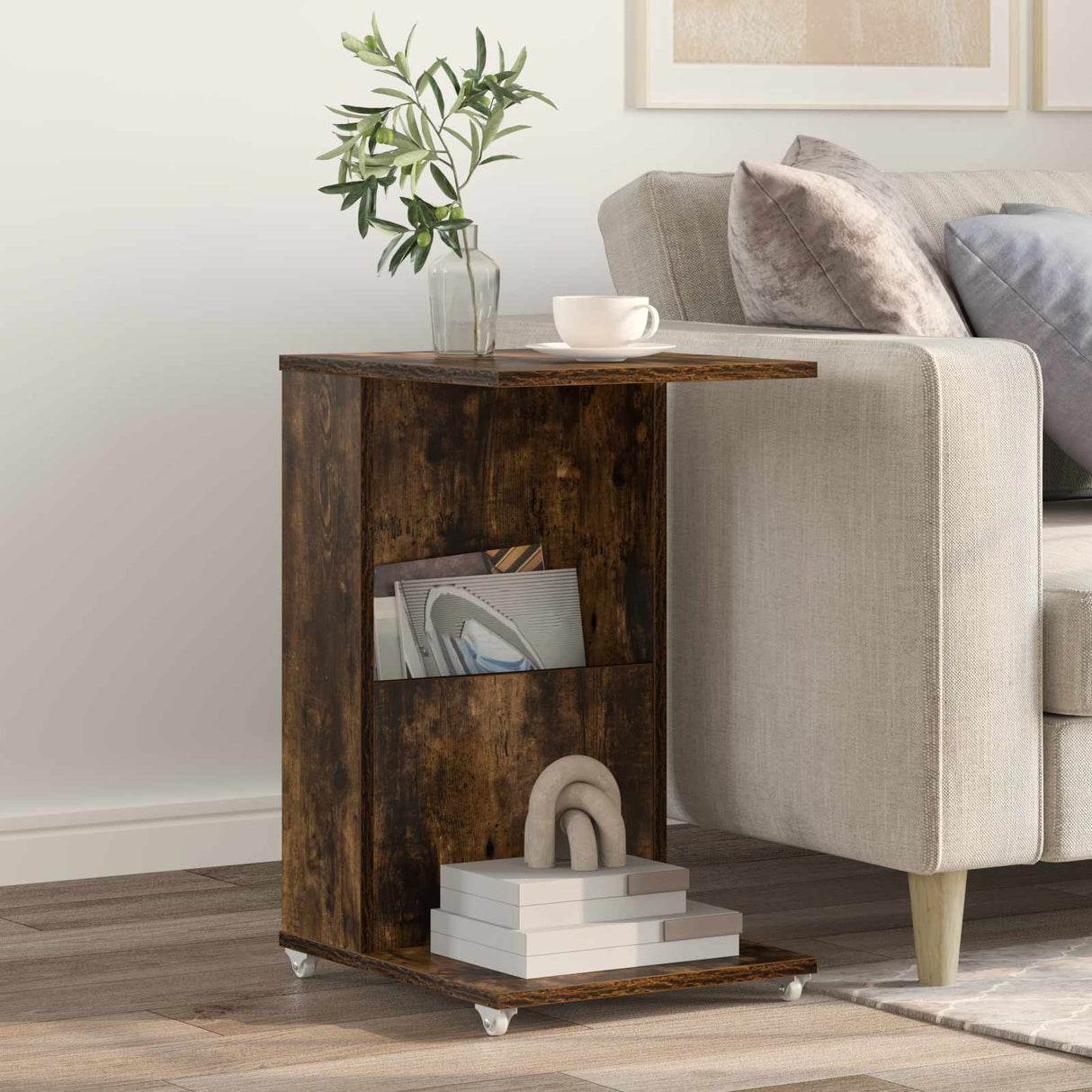 vidaXL Side table with wheel White 40 x 35 x 60 cm Engineered wood