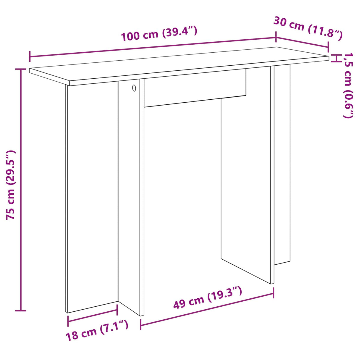 vidaXL Wandtafel Wit 100 x 30 x 75 cm Bewerkt hout
