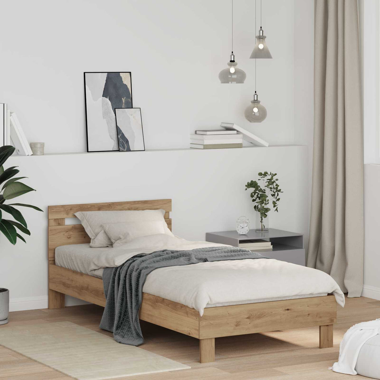 vidaXL Bed Frame with Headboard Solid Wood White 200x200 cm