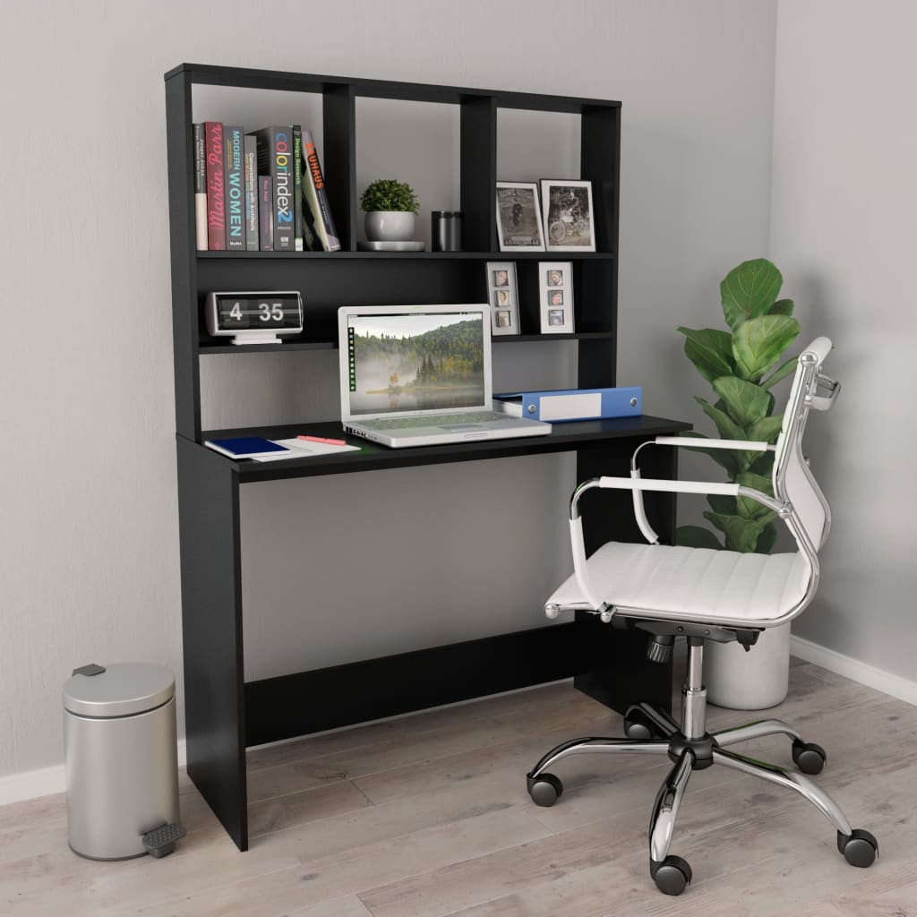 vidaXL Bureau met schappen 110x45x157 cm bewerkt hout wit
