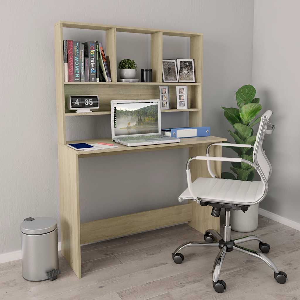 vidaXL Bureau met schappen 110x45x157 cm bewerkt hout wit