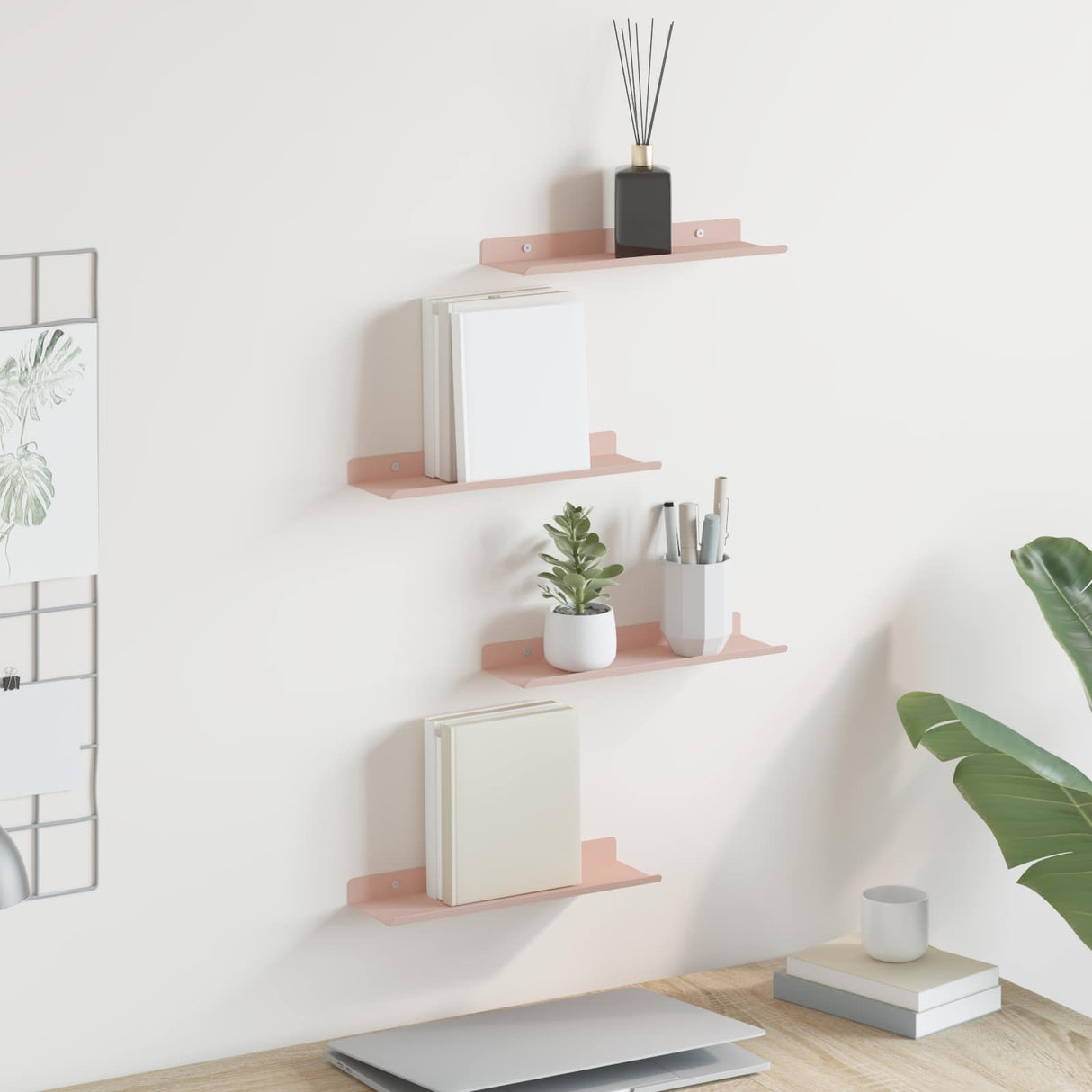 vidaXL Wandplank met plank Wandgemonteerd 3 pcs Zwart 80 x 9 x 2.5 cm