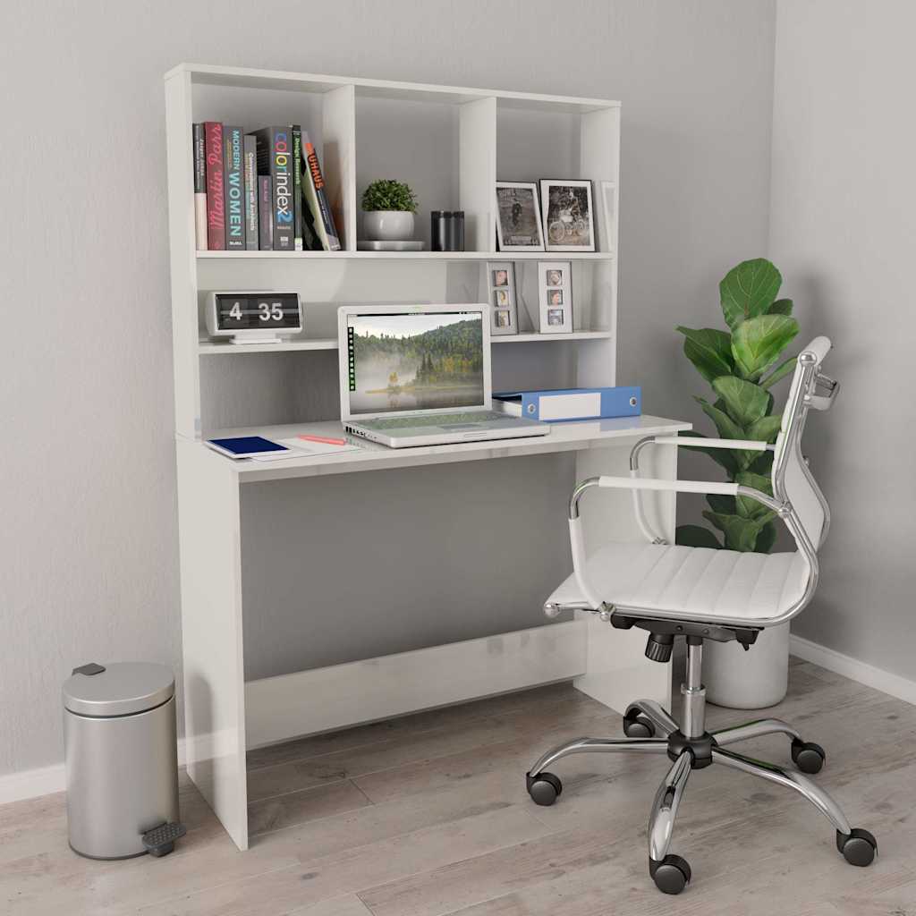 vidaXL Bureau met schappen 110x45x157 cm bewerkt hout wit