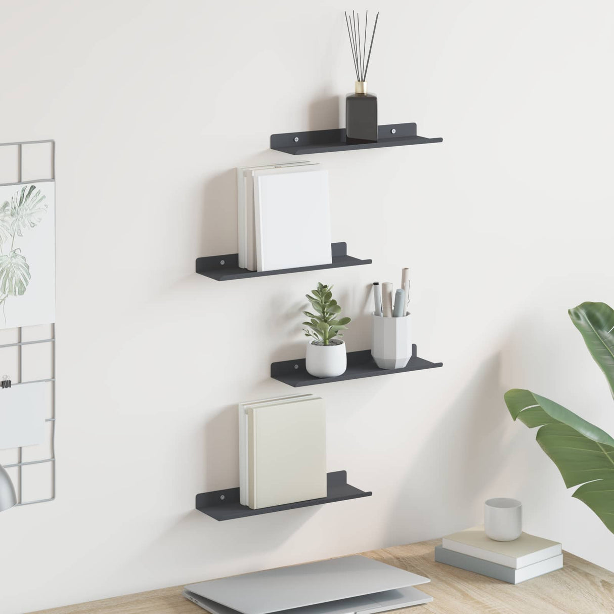 vidaXL Wandplank met plank Wandgemonteerd 3 pcs Zwart 80 x 9 x 2.5 cm