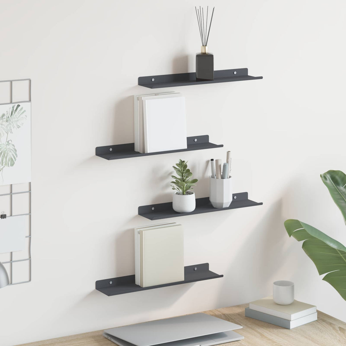 vidaXL Wandplank met plank Wandgemonteerd 3 pcs Zwart 80 x 9 x 2.5 cm
