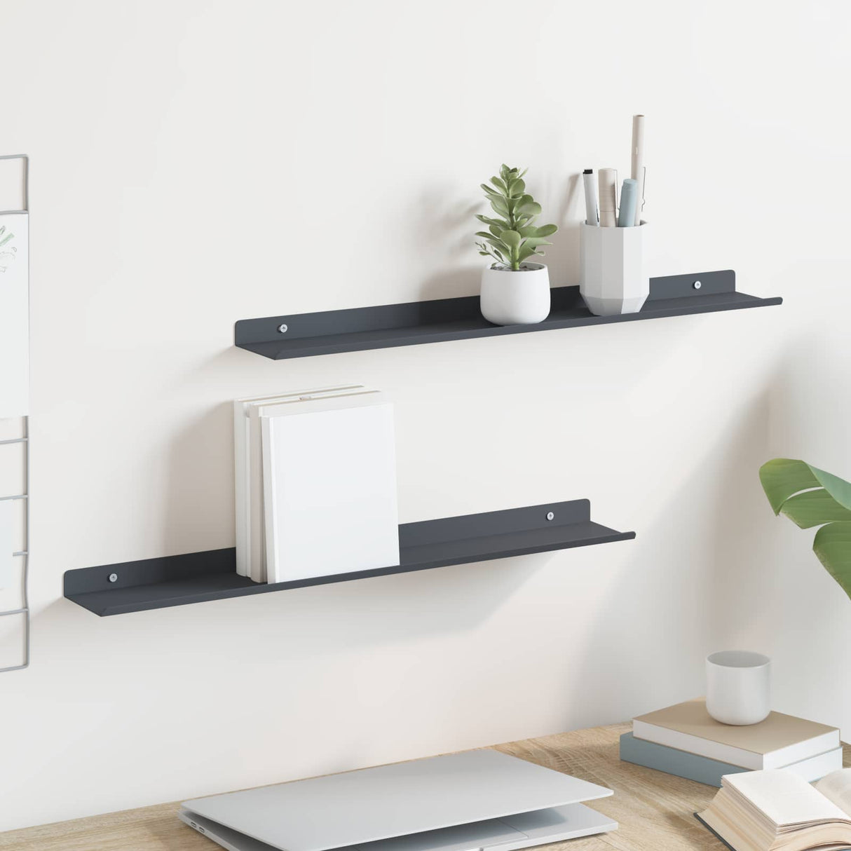 vidaXL Wandplank met plank Wandgemonteerd 3 pcs Zwart 80 x 9 x 2.5 cm