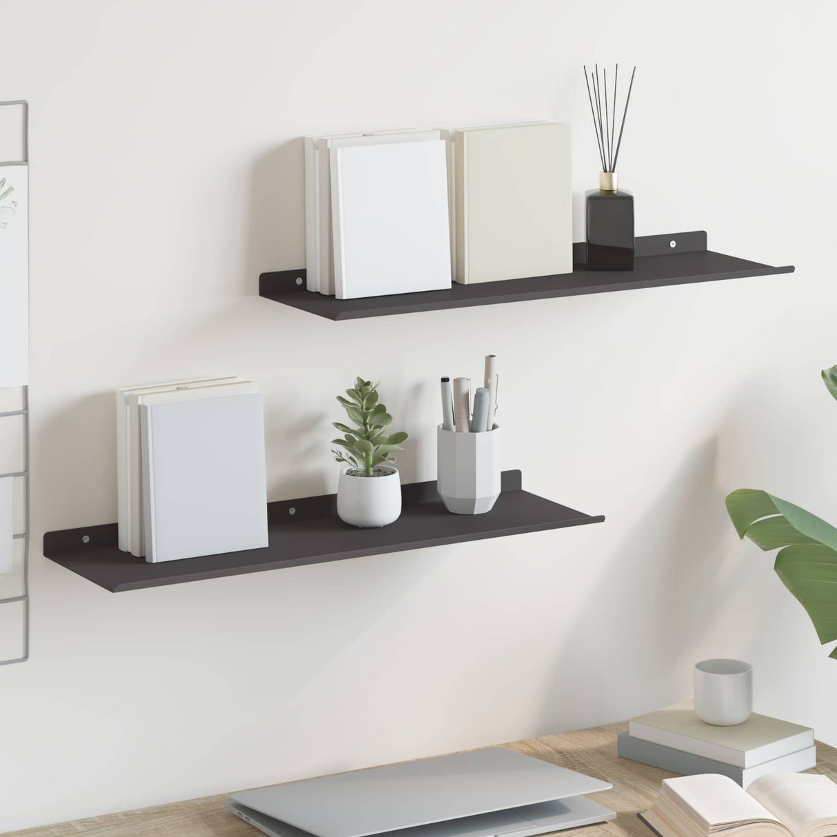 vidaXL Wandplank met plank Wandgemonteerd 3 pcs Zwart 80 x 9 x 2.5 cm