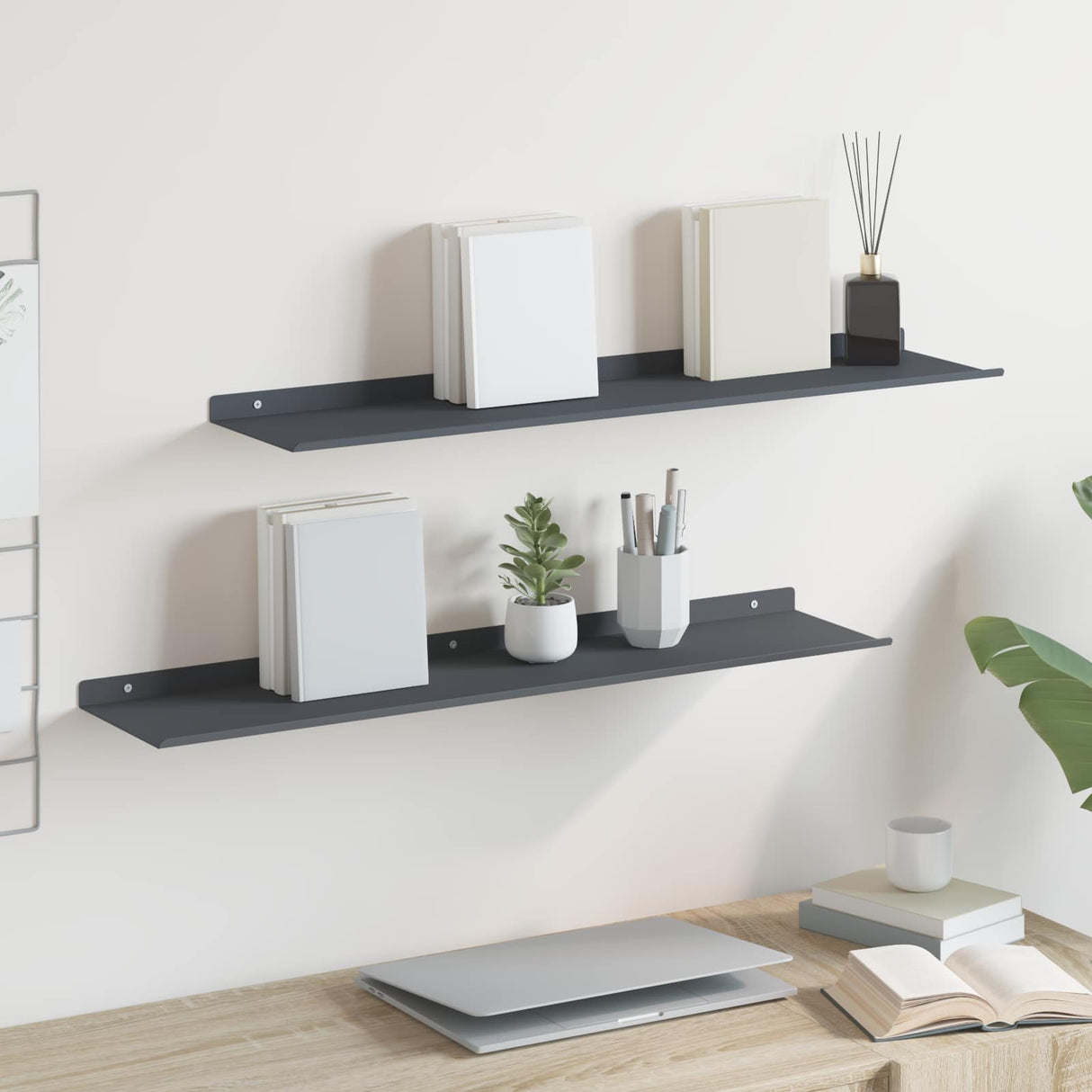 vidaXL Wandplank met plank Wandgemonteerd 3 pcs Zwart 80 x 9 x 2.5 cm