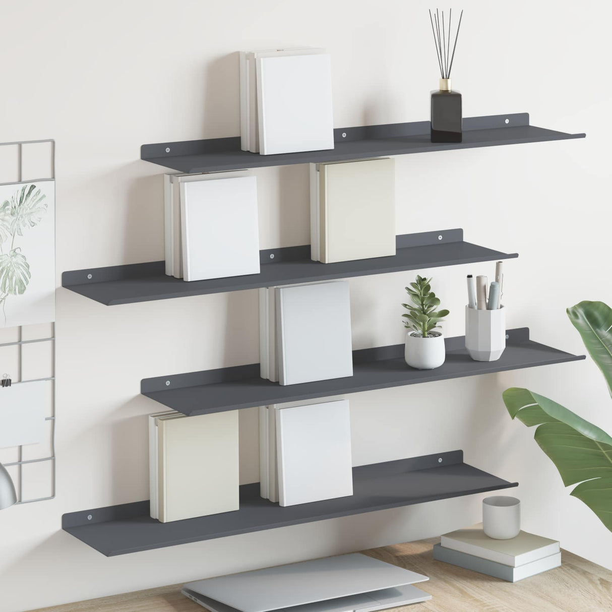 vidaXL Wandplank met plank Wandgemonteerd 3 pcs Zwart 80 x 9 x 2.5 cm