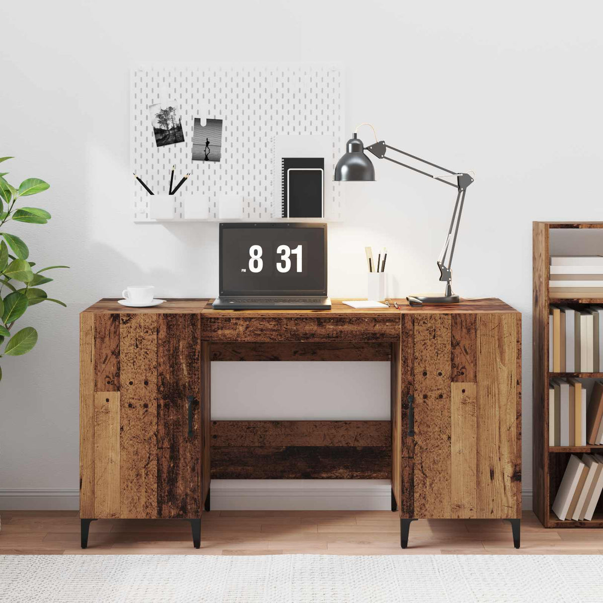 vidaXL Bureau met opslag Oudhout 140 x 50 x 75 cm Bewerkt hout