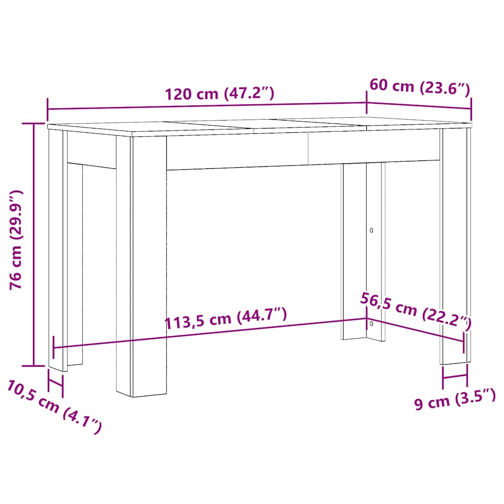 vidaXL Eettafel 120x60x76 cm bewerkt hout wit