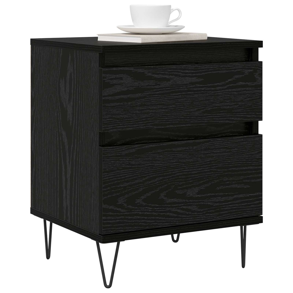 vidaXL Bedkast met lade Zwart Eiken 40 x 35 x 50 cm Bewerkt hout