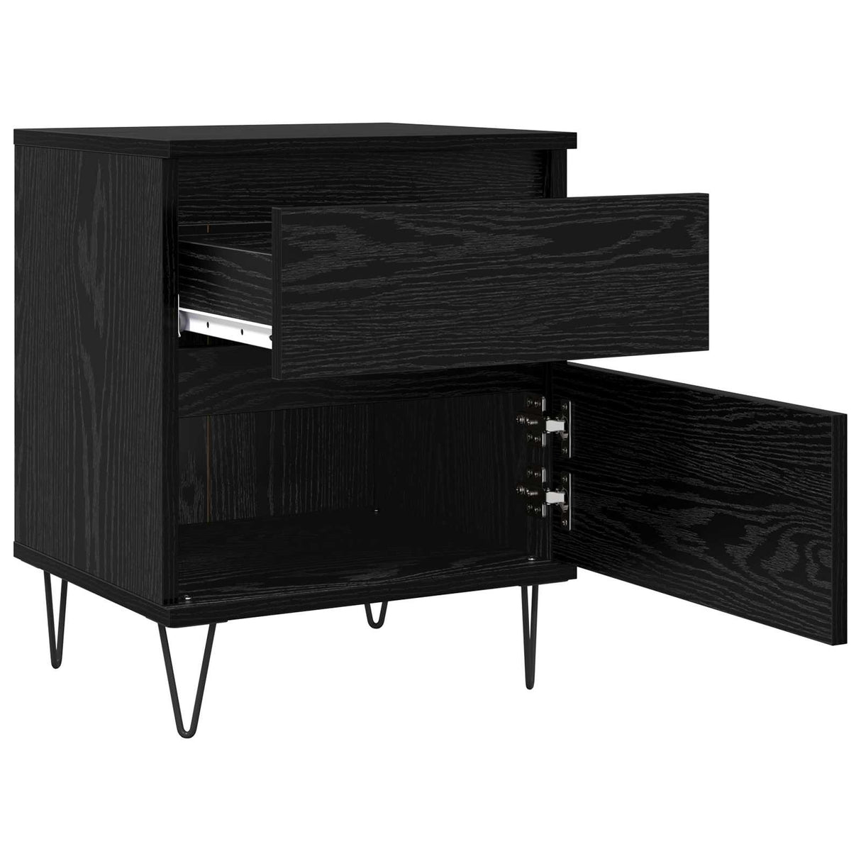 vidaXL Bedkast met lade Zwart Eiken 40 x 35 x 50 cm Bewerkt hout