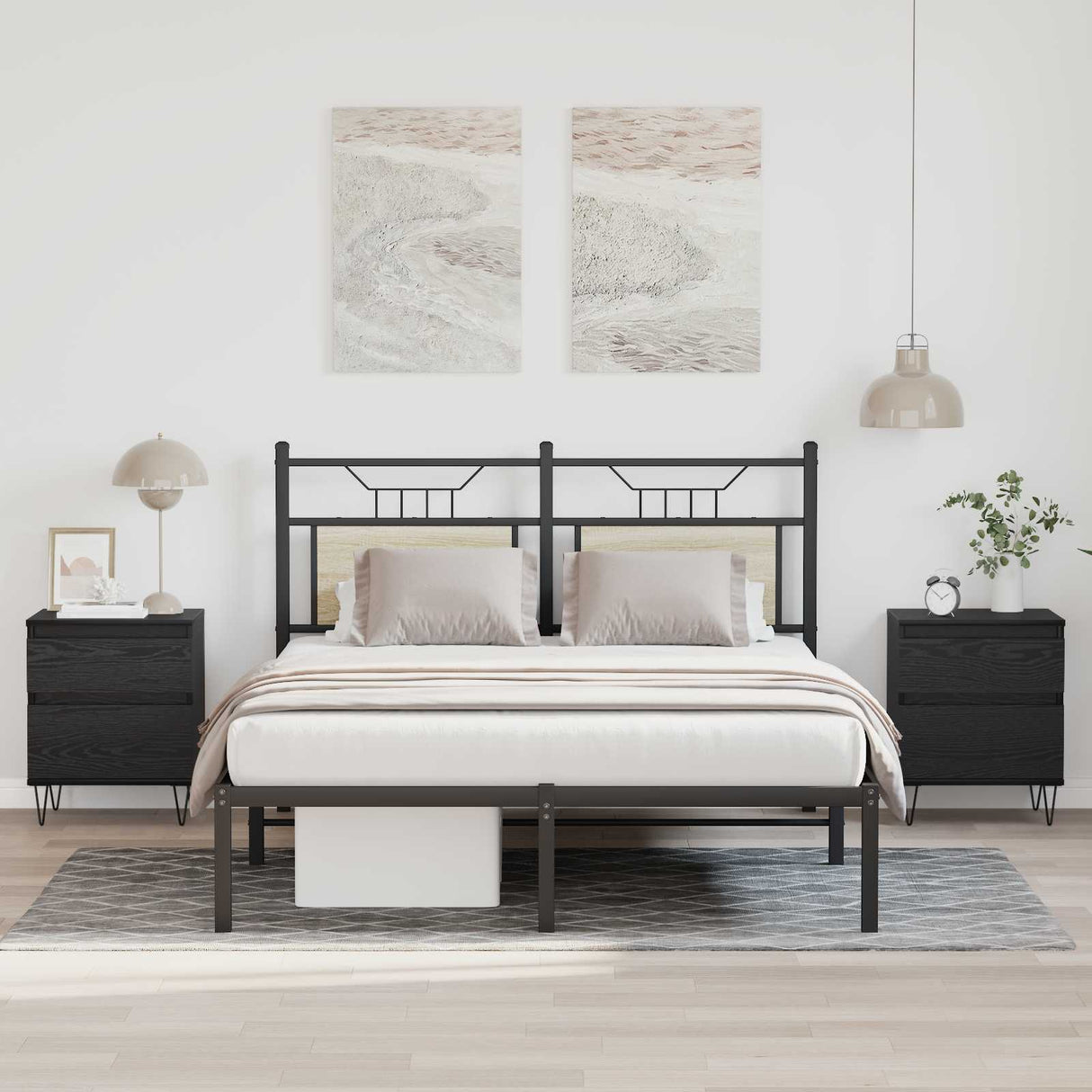 vidaXL Bedkast met lade Zwart Eiken 40 x 35 x 50 cm Bewerkt hout