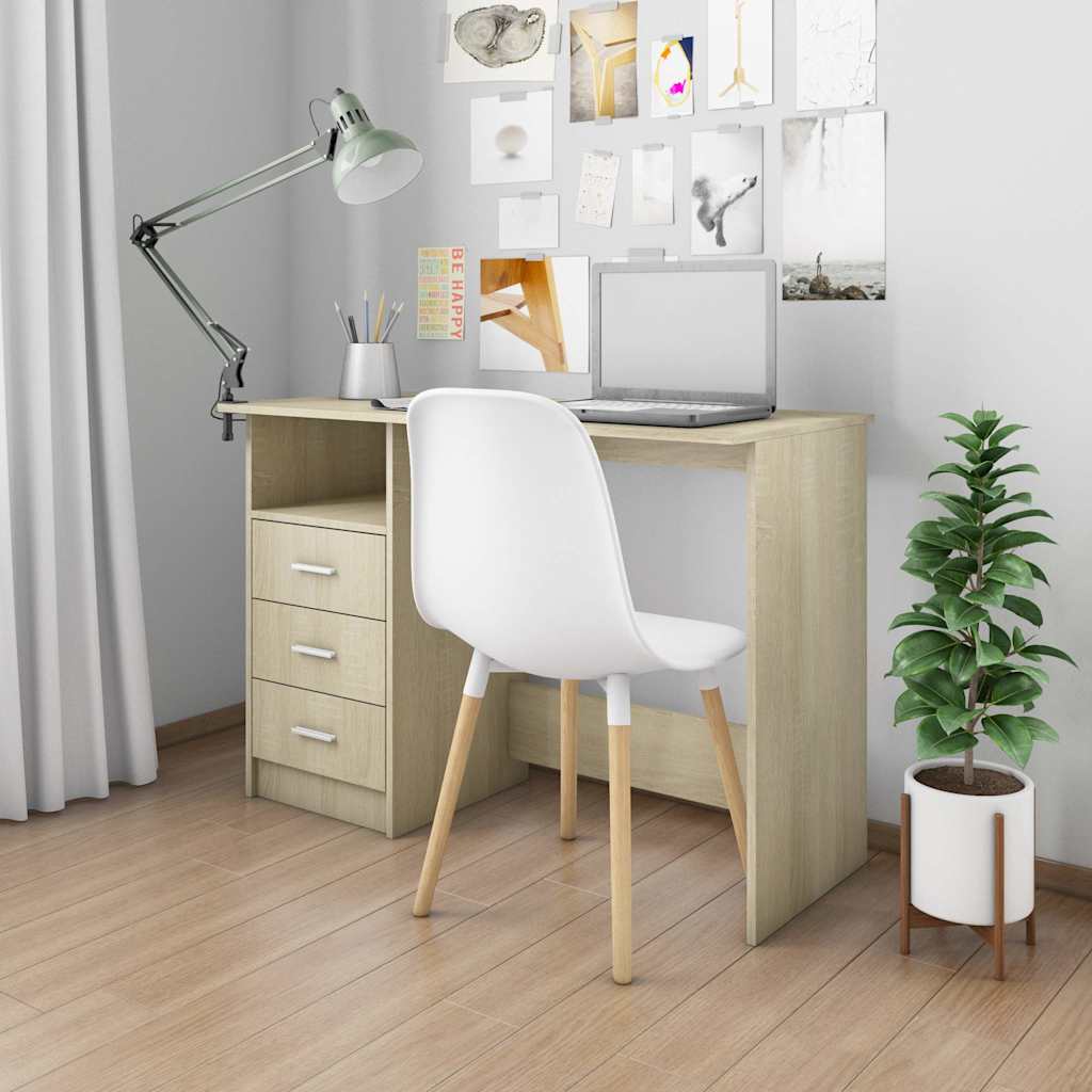 vidaXL Bureau met lades 110x50x76 cm spaanplaat wit
