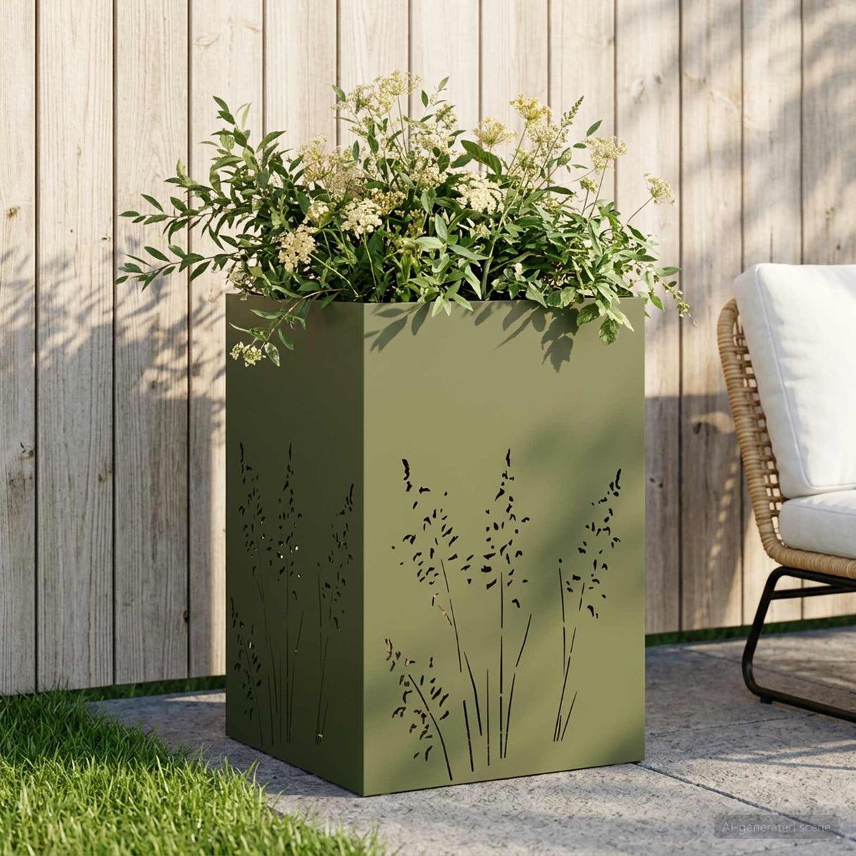 vidaXL Planter Olive Green 50 x 50 x 75 cm Cold-rolled steel