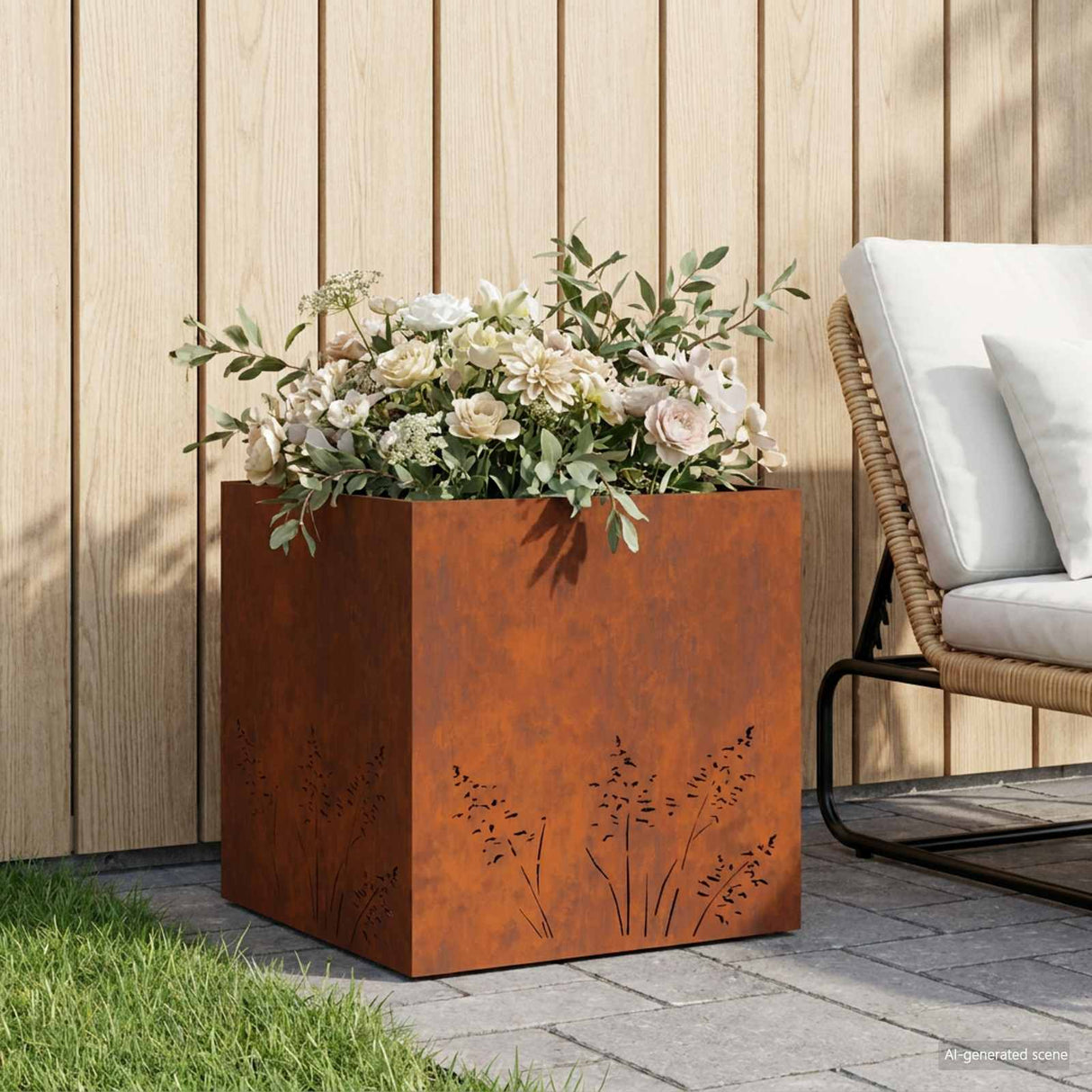 vidaXL Planter Olive Green 50 x 50 x 75 cm Cold-rolled steel